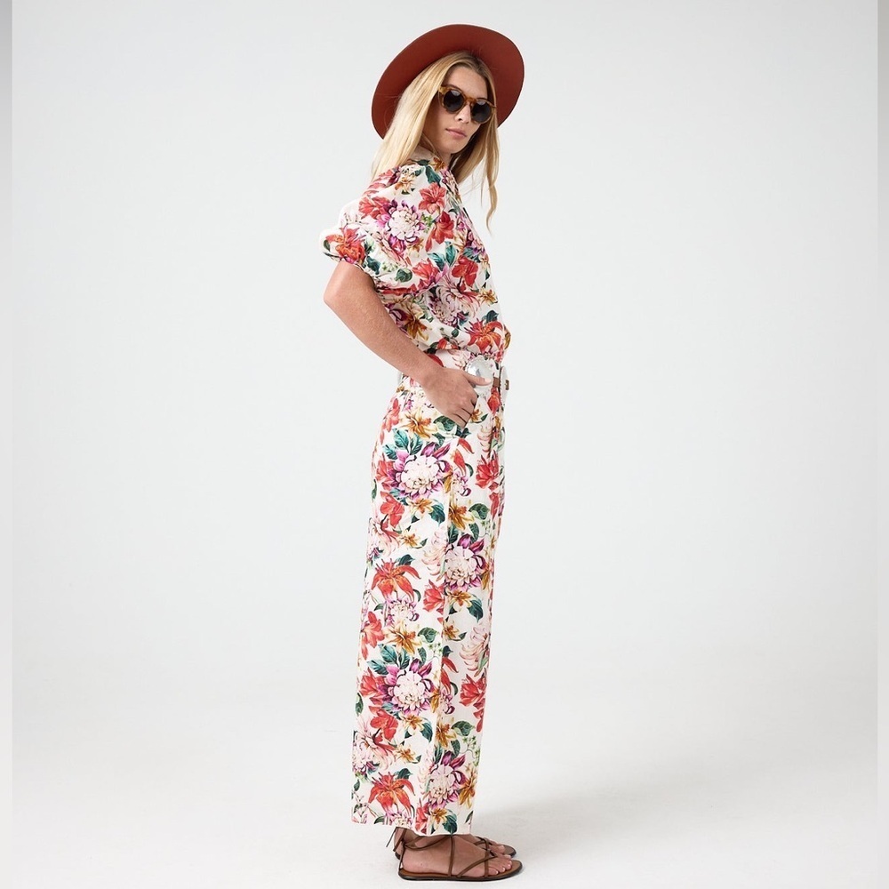 NEW LANHTROPY culotte linen pants in Full Bloom Print Small NWT wide leg - Picture 2 of 14